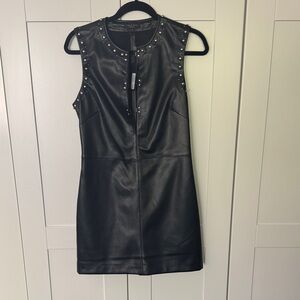 rag & bone Brigette Black Studded Sleeveless Faux Leather Mini Dress